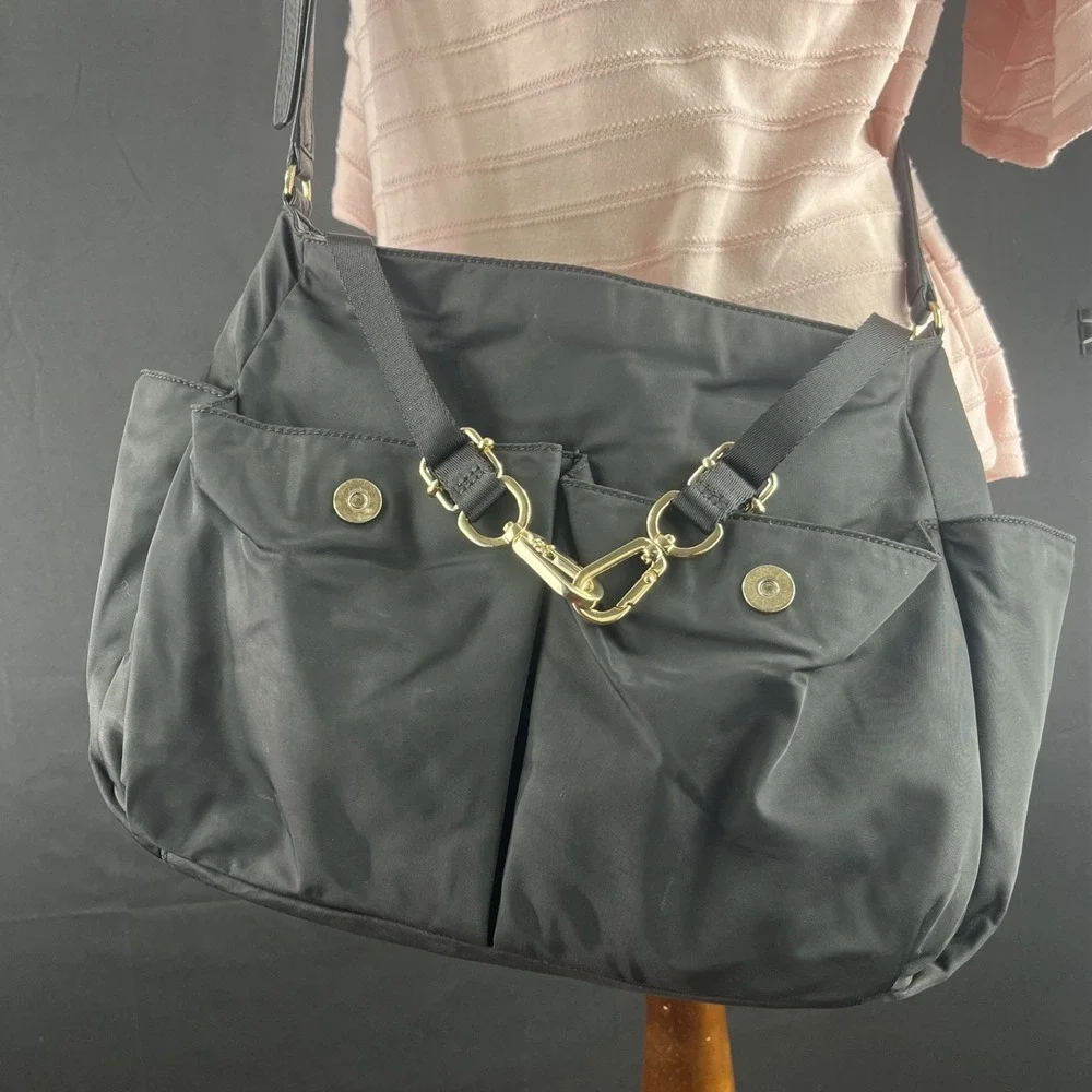 Tory Burch Black Nylon Leather Messenger Diaper Bag Crossbody Baby Travel Tote